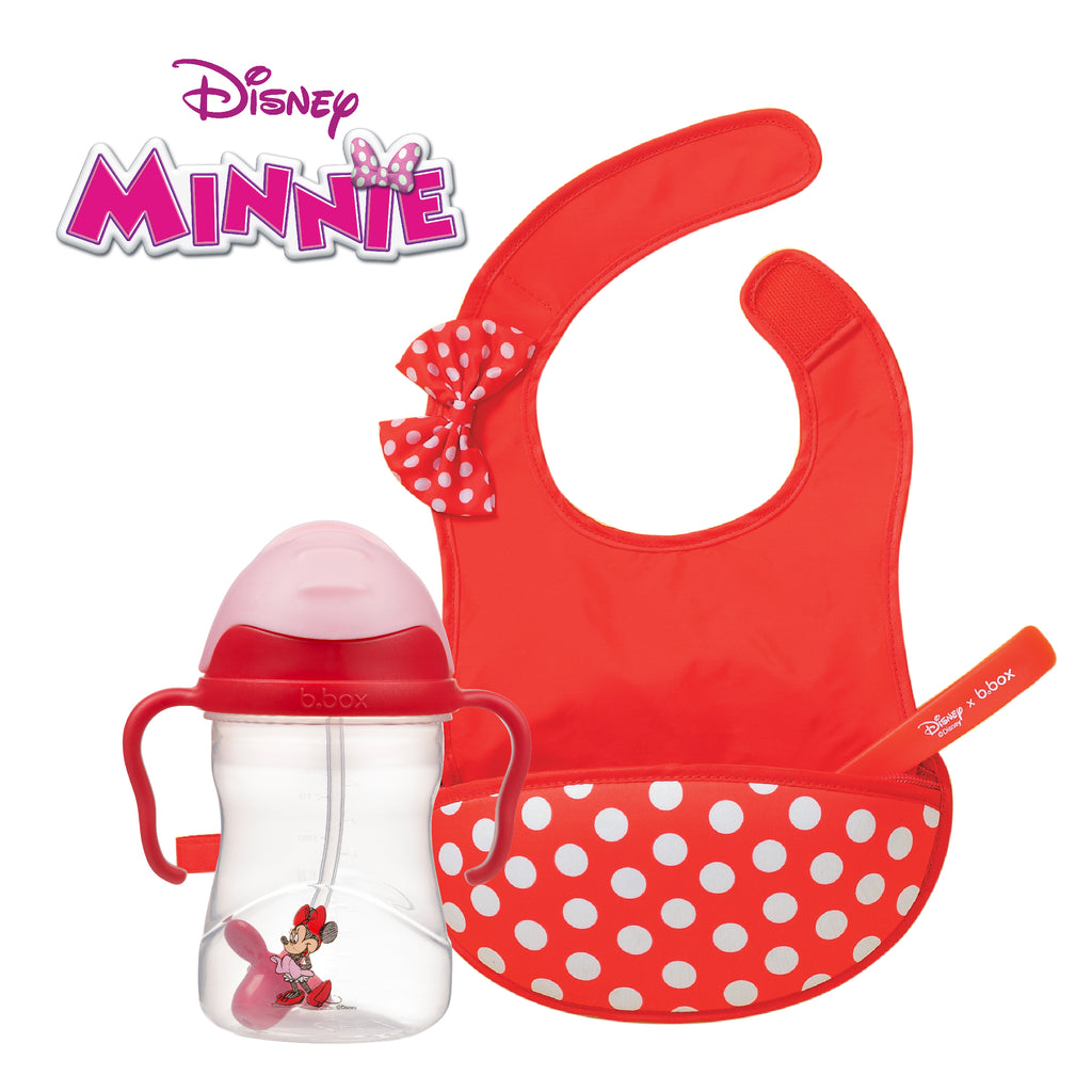 Disney - Minnie Mouse sippy cup and travel bib + spoon bundle