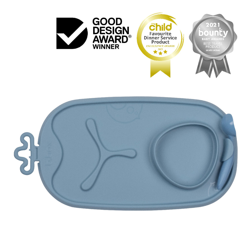 b.box Roll & Go Mealtime Silicone Mat with Spoon Blush Pink