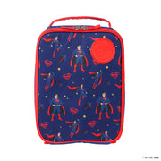 Superman-themed lunch bag with red accents on a white background
