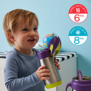 child with 350ml insulated drink bottle - strawberry shake - b.box for kids