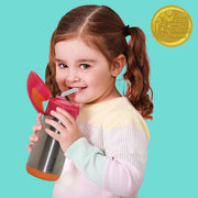 child with 350ml insulated drink bottle - strawberry shake - b.box for kids